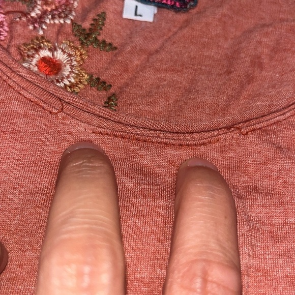 Johnny Was JWLA Embroidered Floral Scoop Neck Relaxed Tunic Tee Shirt Rust L - Picture 7 of 9